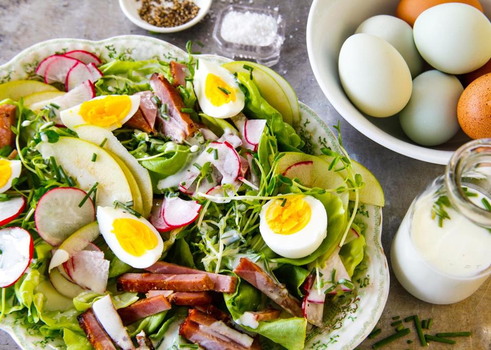 Green Salad topped with Ham and Egg