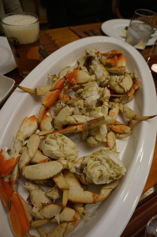 Two big platters of cracked crab! One for each end of the table.