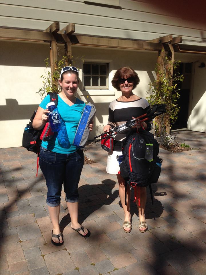 Tricia and Ashley with their REI prize package  they won!