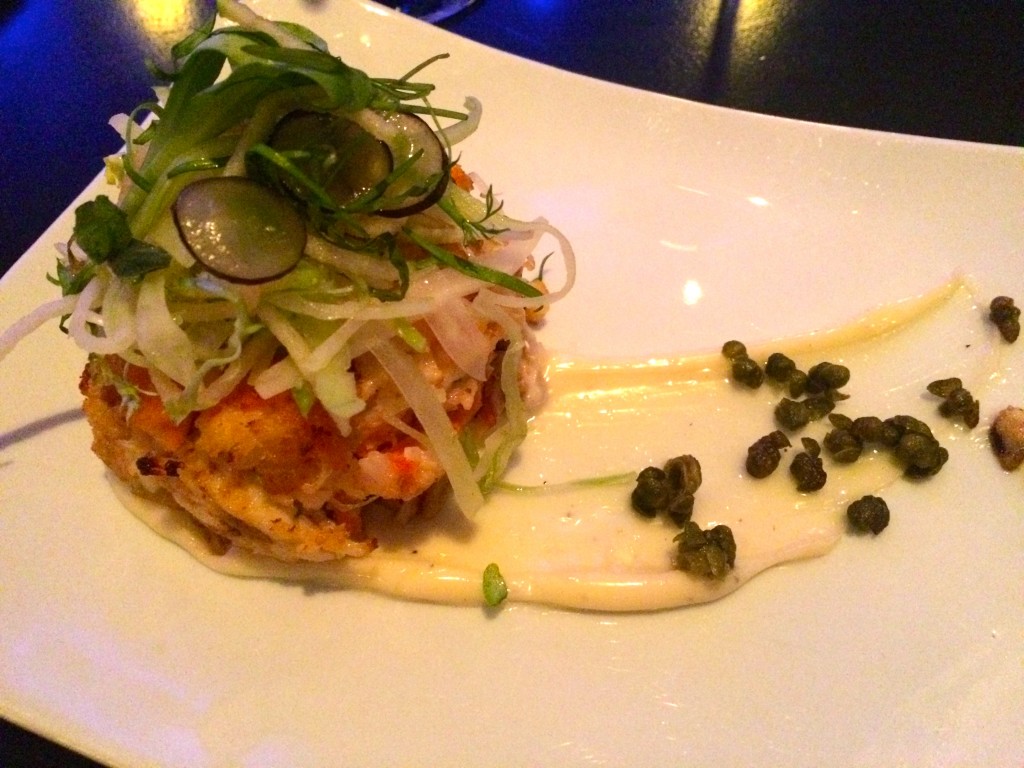 Wild Blue Crab Cake with  Chayote slaw and Creole remoulade sauce