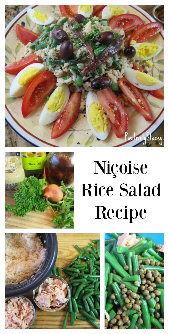 Unlike a typical green salad, this Niçoise Salad is made with rice instead. A nice way to change it up, and the rice holds the flavor so well!