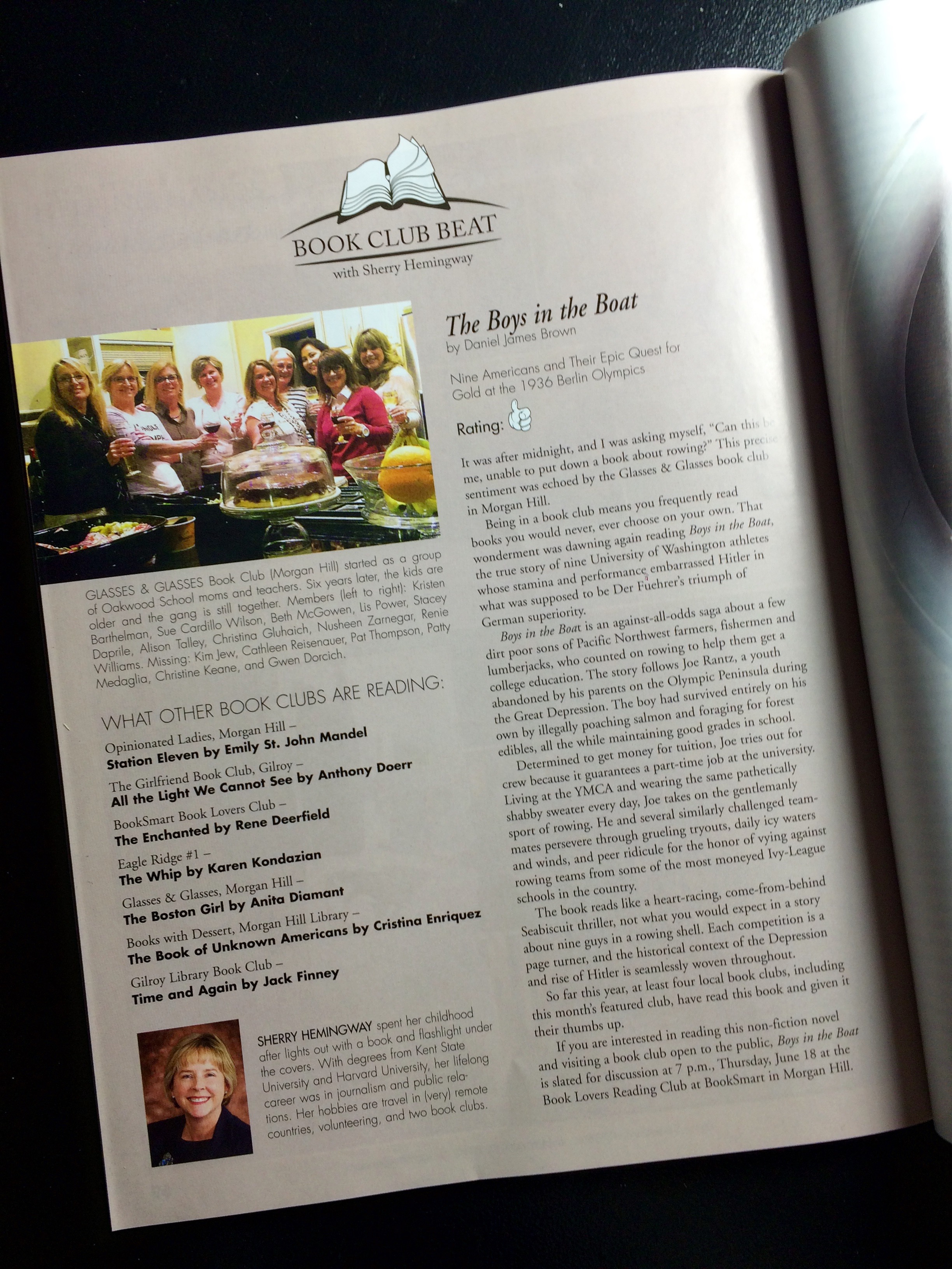 Our book club, Glasses & Glasses, was featured in a local magazine's Book Beat.