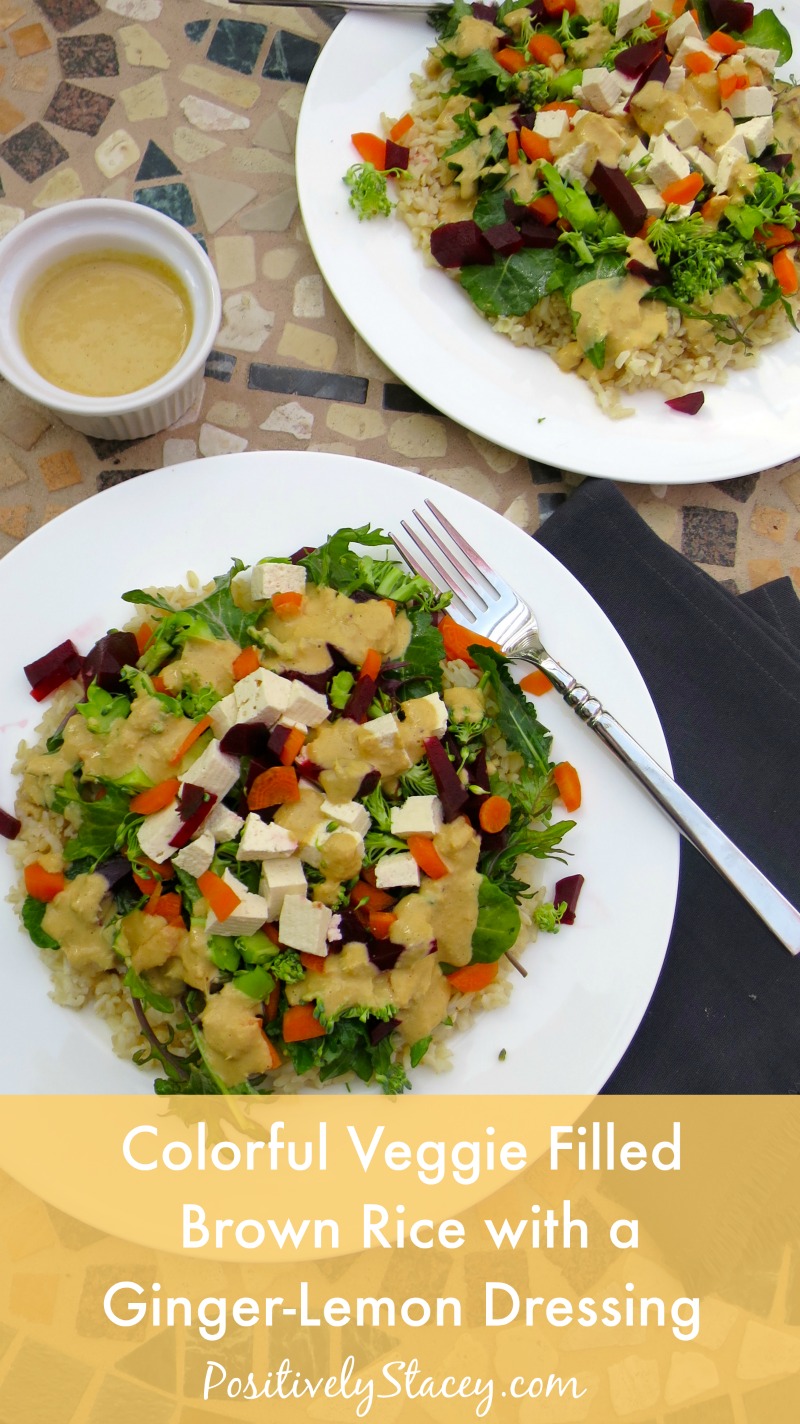 Life Alive inspired Colorful Veggie Filled Brown Rice with a Ginger-Lemon Dressing