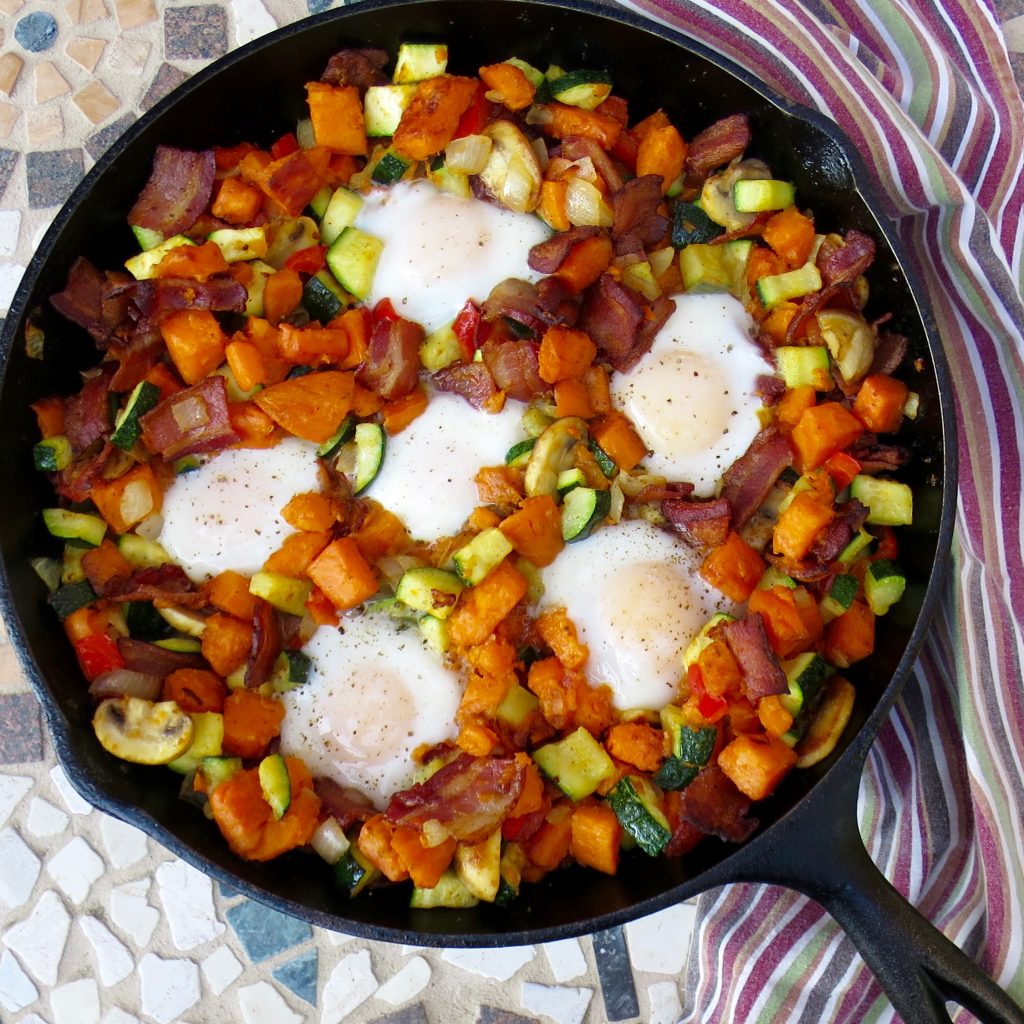 Sweet Potato, Bacon, and Egg Skillet #Sunday Supper - Positively Stacey