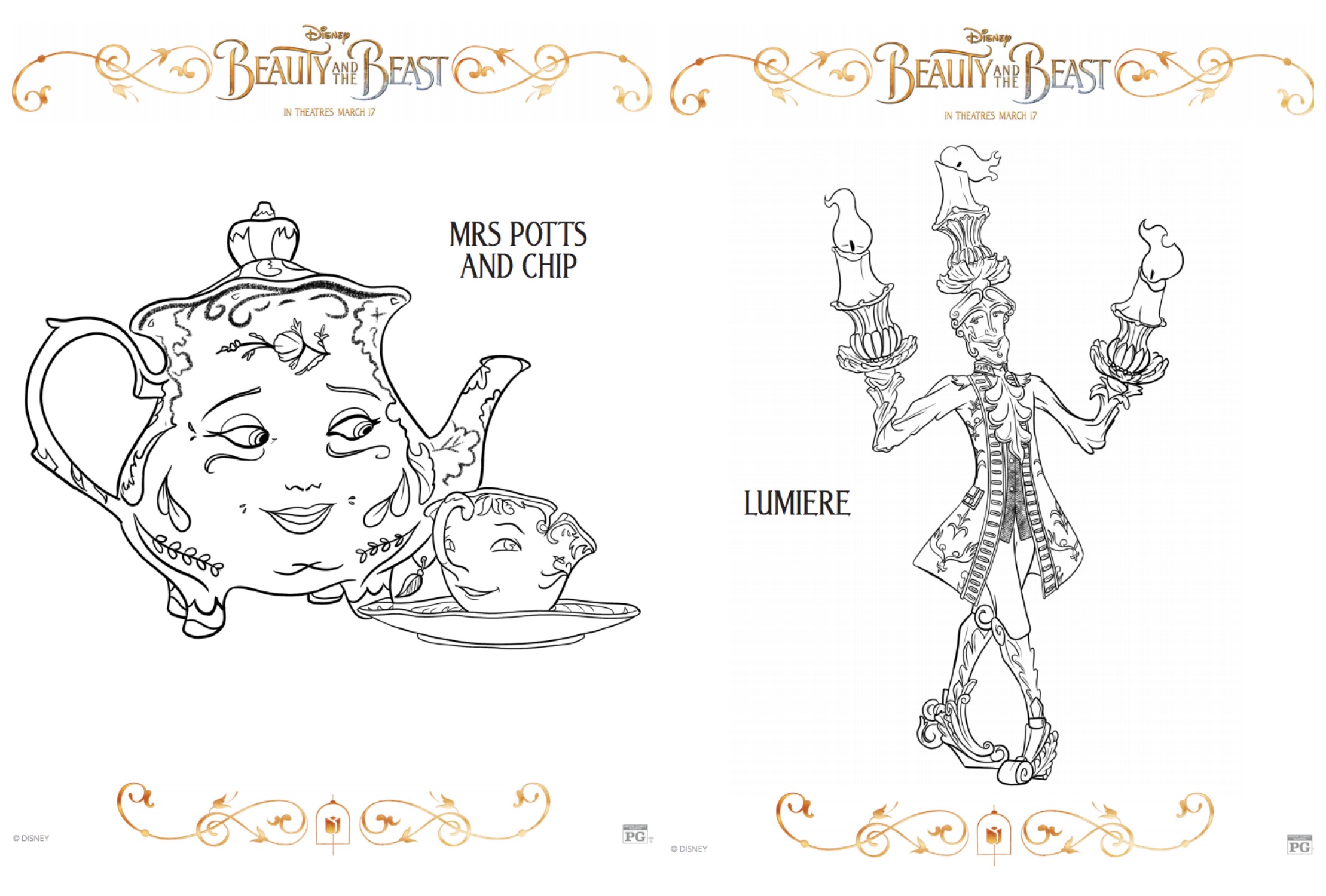 Beauty and the Beast coloring sheets