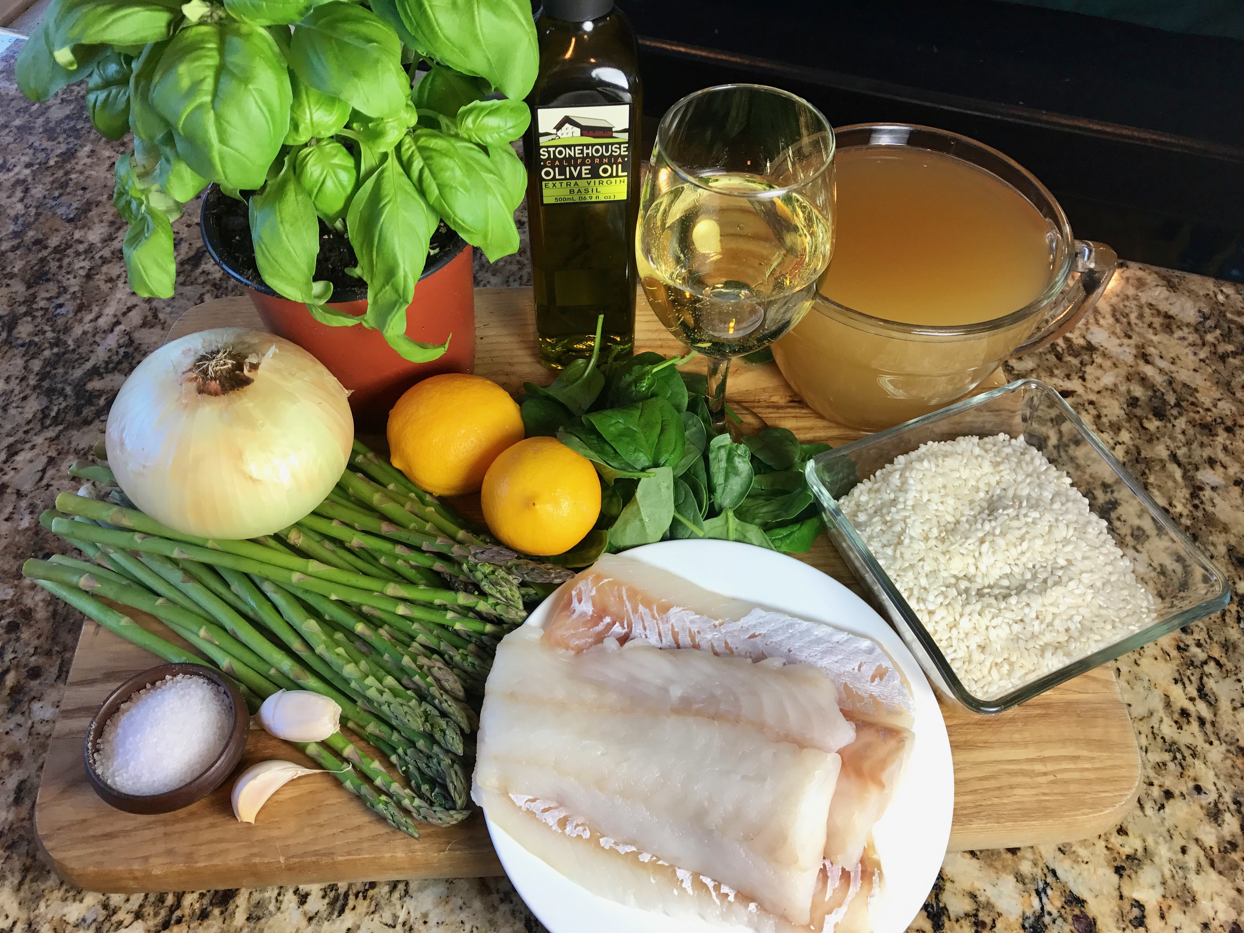 Cod on Spinach Basil Risotto