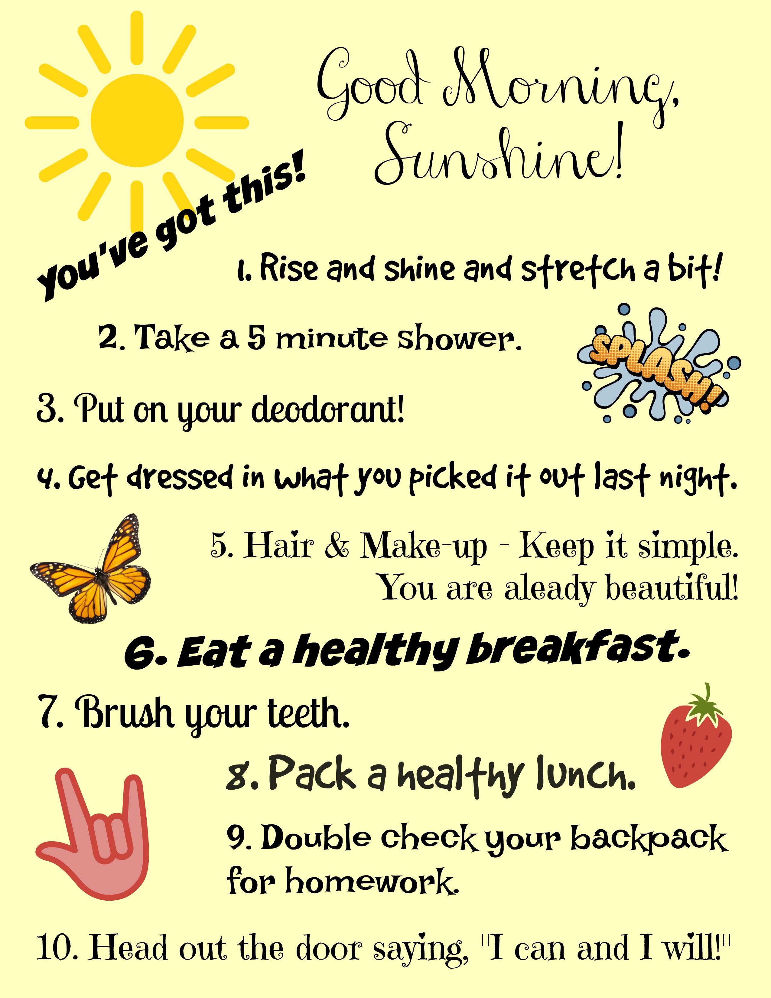 morning routine checklist for girls