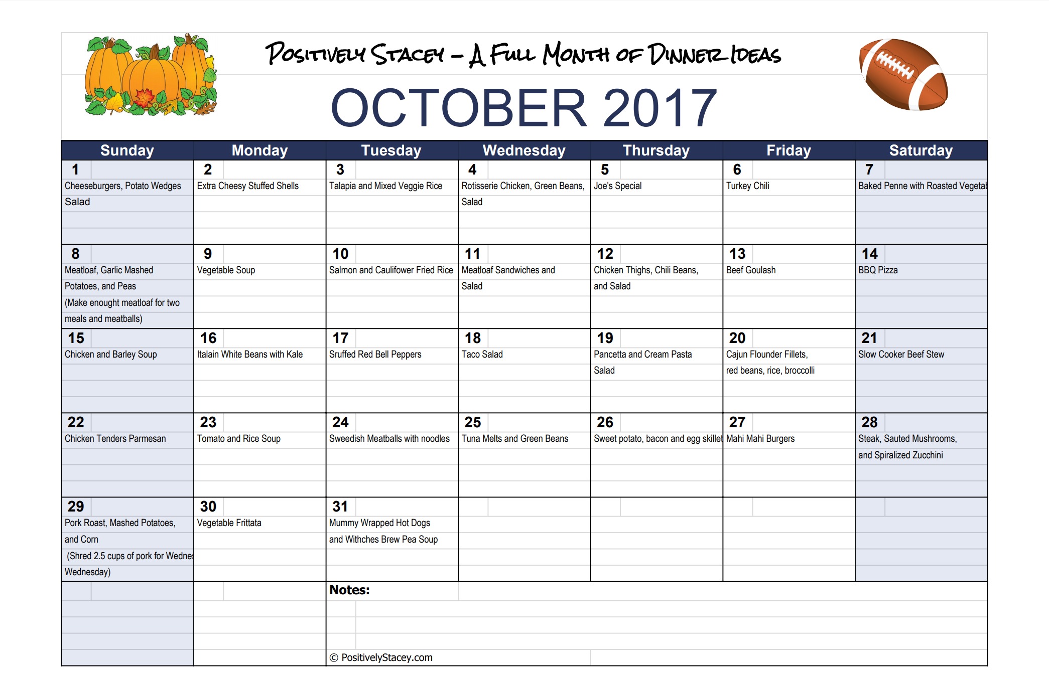 October Week One Dinner Menus and Shopping List - Positively Stacey