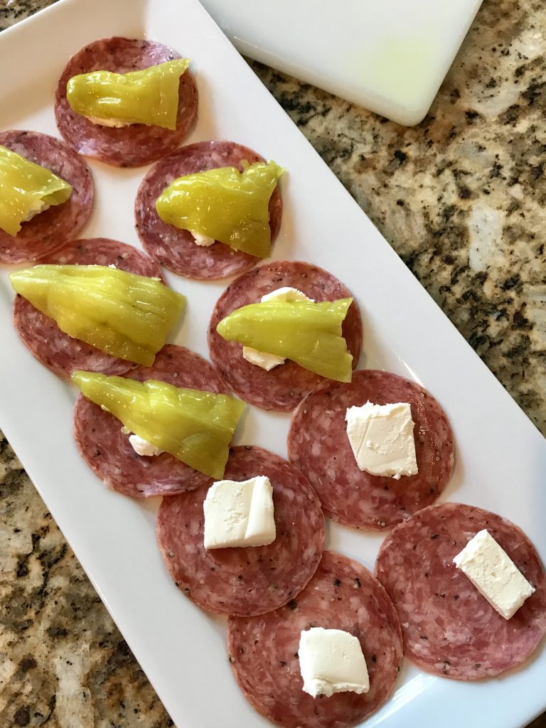 Salami, Cream Cheese, and Pepperoncini Roll-Ups #SundaySupper